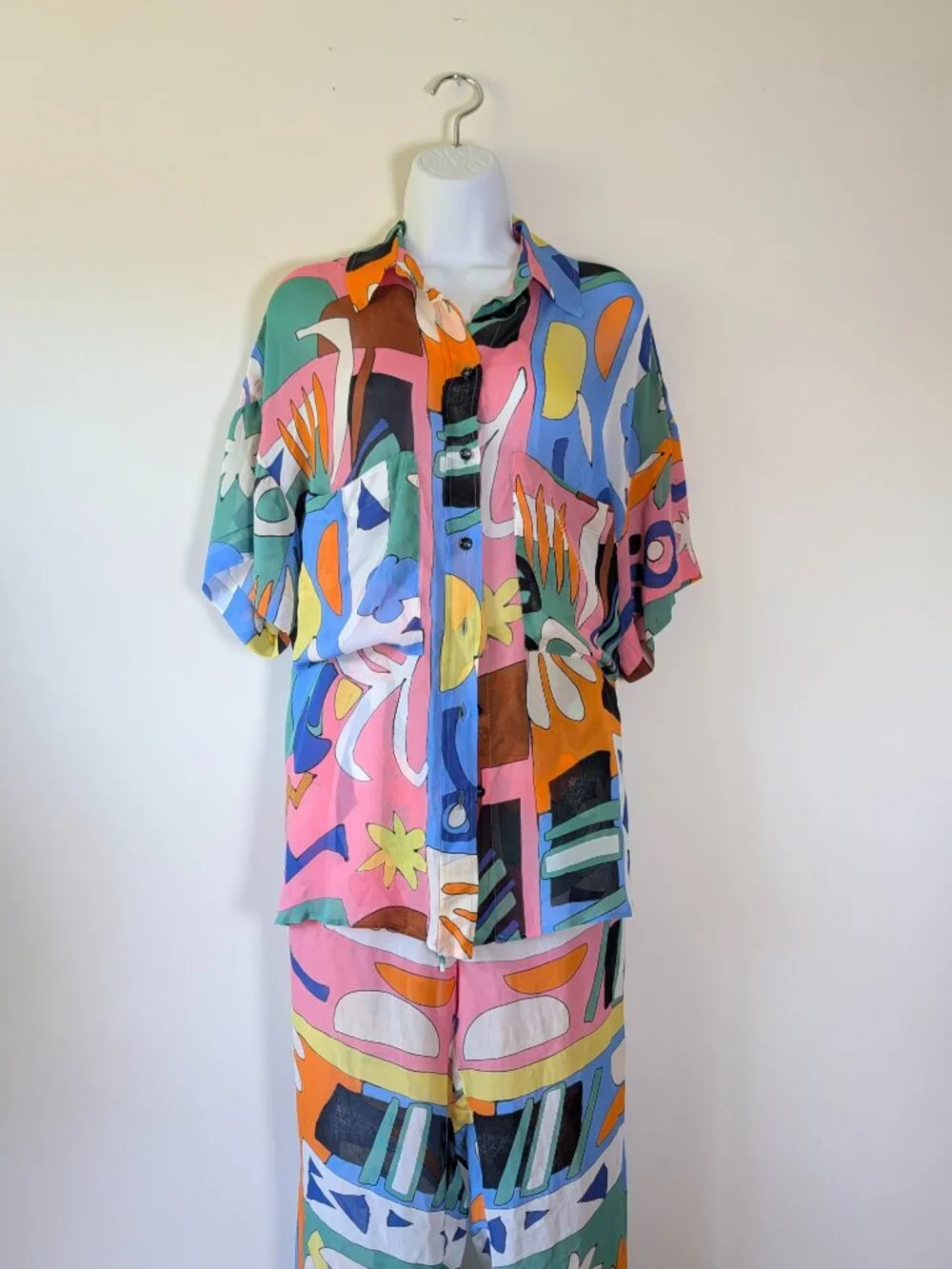 ZARA Multicolor Abstract Print Set NWT – Button-Up Shirt & Wide-Leg Pants L - Picture 11 of 11